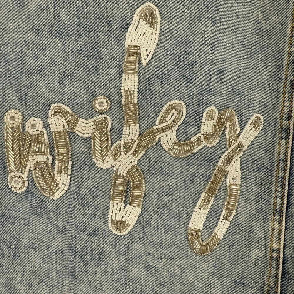 Heirloom Bridal Wifey Blue Jean Denim Jacket Pearl Beaded Seed Beading Small NEW - Picture 4 of 10